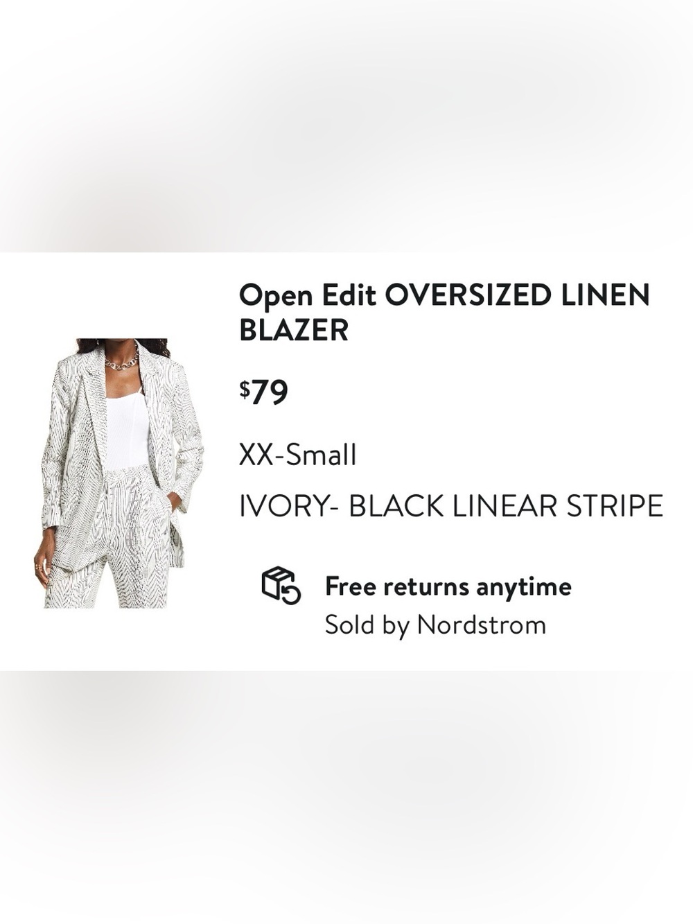 Open Edit Oversized Linen Blazer Ivory & Black Linear Stripe - Picture 4 of 4